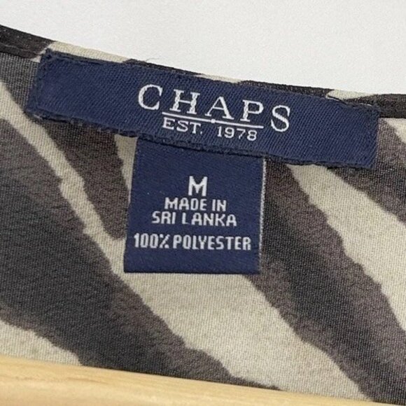 CHAPS Zebra Print Sheer Blouse Kimono Sleeve Animal Print Sz M Boho Tie Waist - Picture 6 of 8